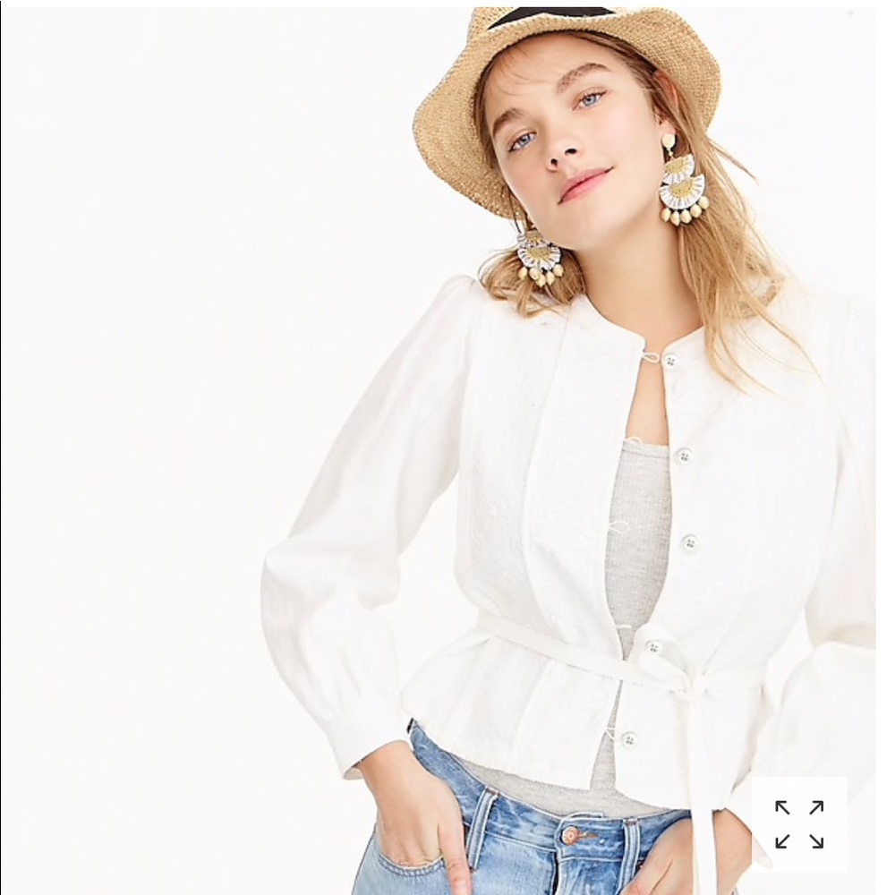 J Crew Linen Embroidered Jacket